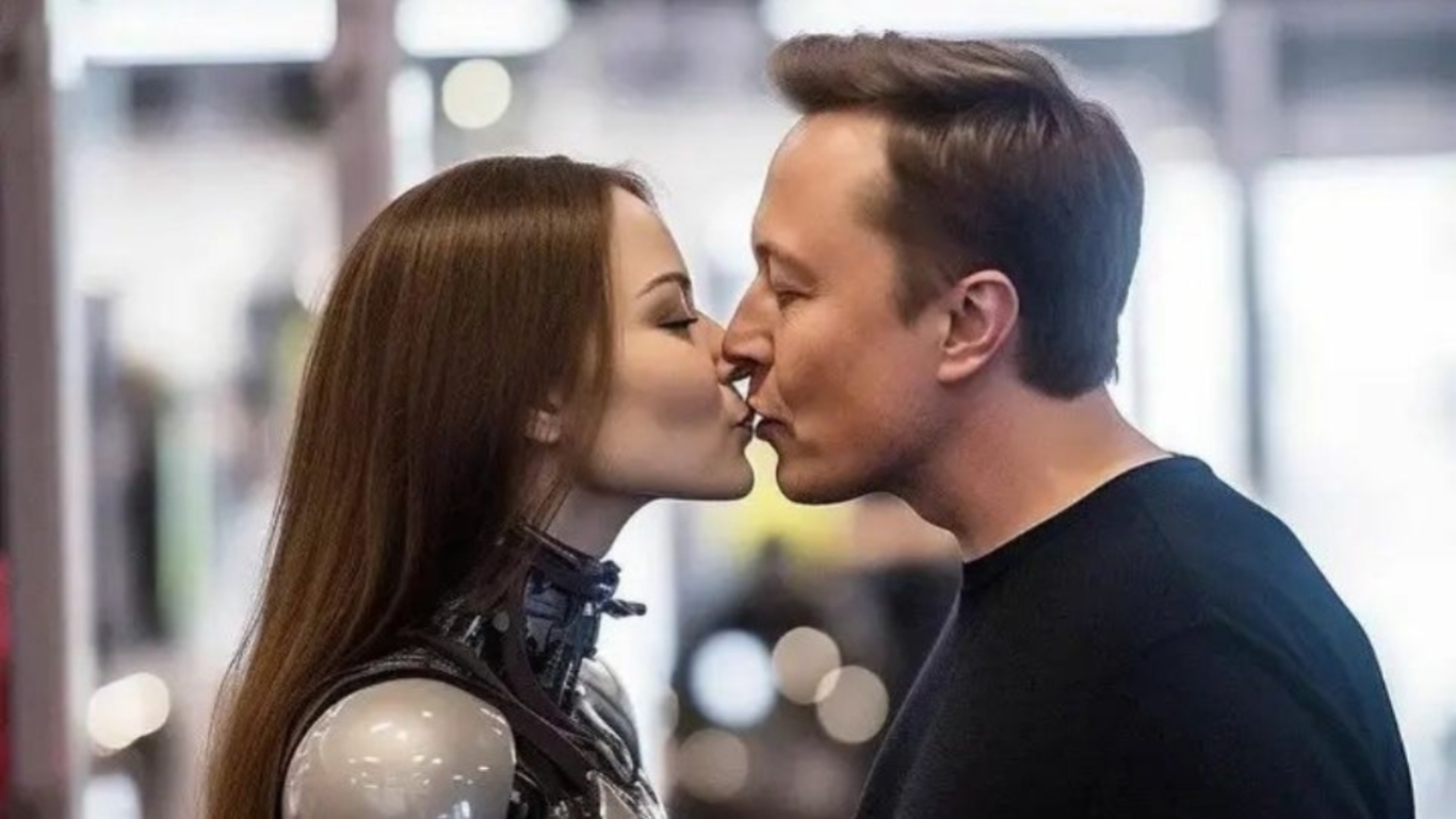 Elon Musk “besa” a robot con forma de mujer: la realidad detrás de la polémica foto